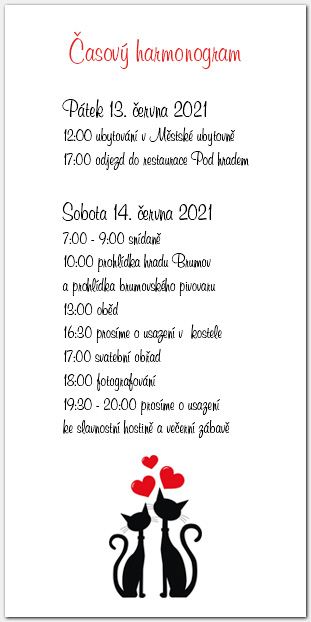 Harmonogram svatebního dne s kočkami 1010