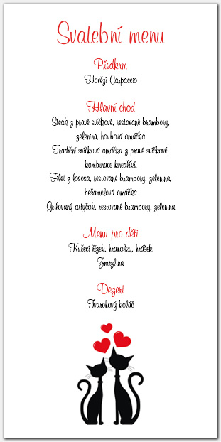 Svatební menu s kočkami 1010