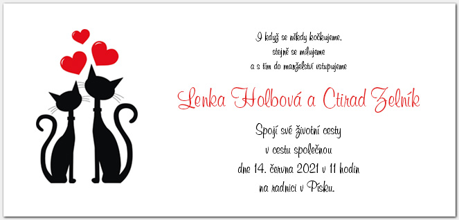 Svatební oznámení s kočkami 1010b