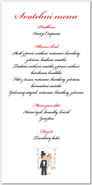 Svatební menu s novomanželi na houpačce 1012