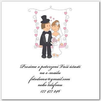 Svatební odpovědní kartička RSVP s novomanželi na houpačce 1012