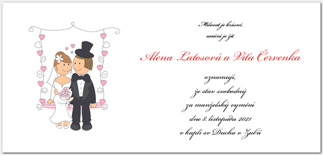 Svatební oznámení s novomanželi na houpačce 1012b