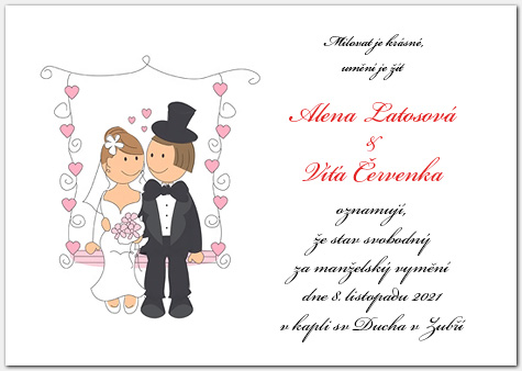 Svatební oznámení s novomanželi na houpačce 1012a