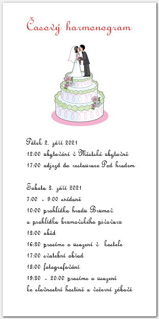 Harmonogram svatebního dne se svatebním dortem 1014