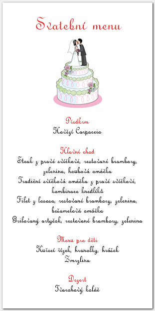 Svatební menu se svatebním dortem 1014
