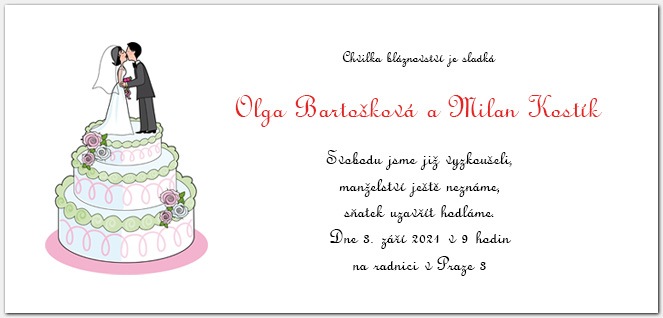Svatební oznámení se svatebním dortem 1014b