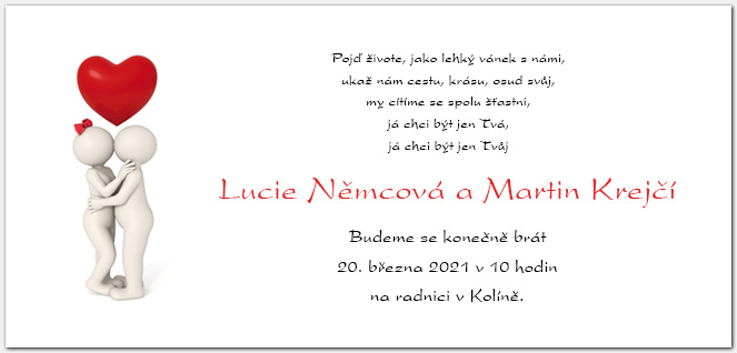 Svatební oznámení 3Dé lidé 1018b