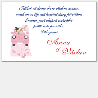 Kartička o darech auto s novomanžely 1019