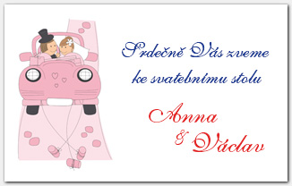 Pozvánka ke svatebnímu stolu auto s novomanžely 1019