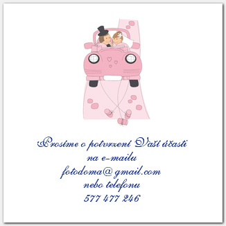 Svatební odpovědní kartička RSVP auto s novomanžely 1019