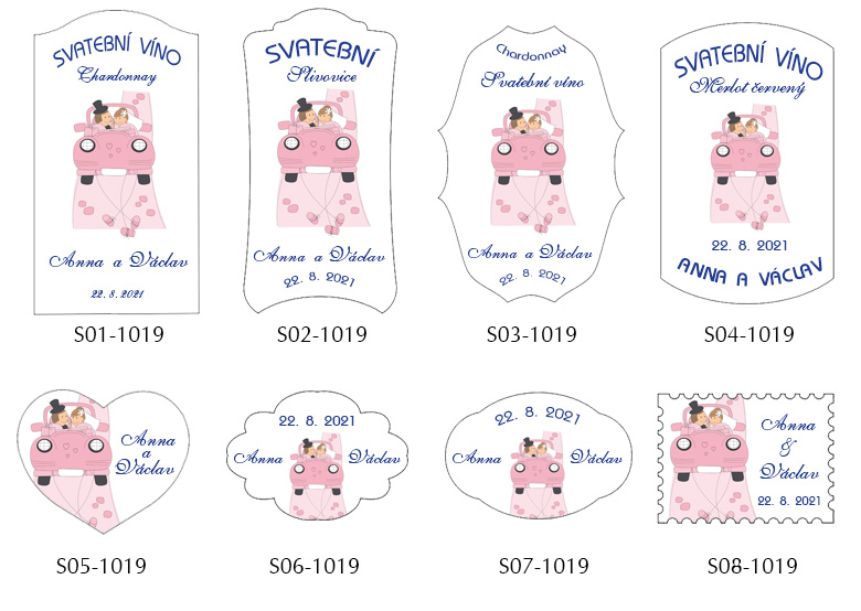 Svatební samolepky auto s novomanžely 1019