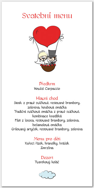 Svatební menu s novomanžely v balónu 1021