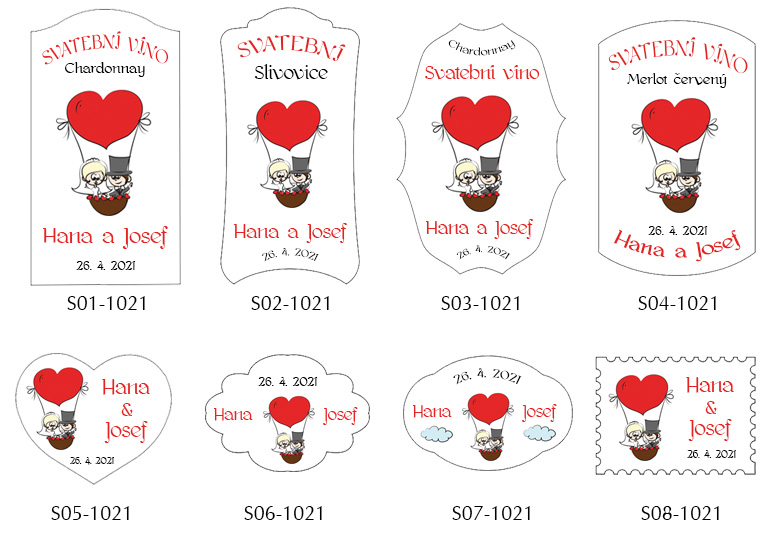 Svatební samolepky s novomanžely v balónu 1021