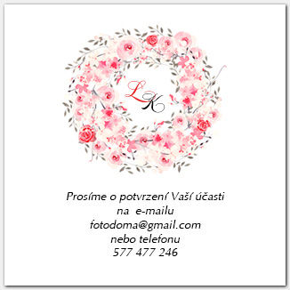 Svatební odpovědní kartička RSVP s věncem růžových růží 1029