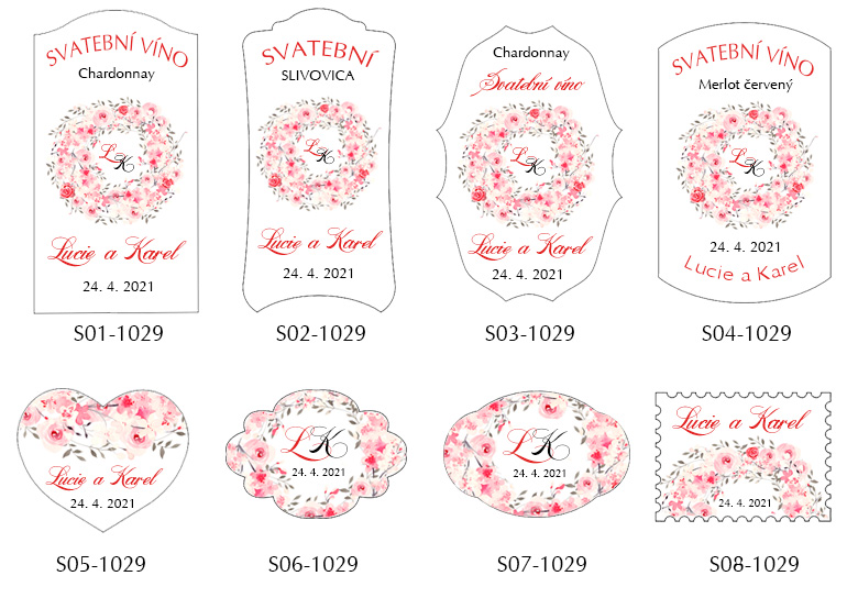 Svatební samolepky s věncem růžových růží 1029