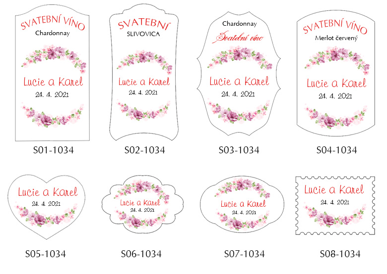 Svatební samolepky zdobené květinami 1034