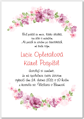 Svatební oznámení 1034a zdobené květinami