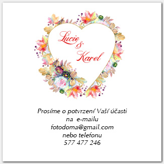 Svatební odpovědní kartička RSVP se zdobeným srdcem 1038