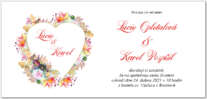 Svatební oznámení 1038b se zdobeným srdcem