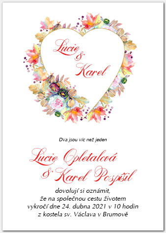 Svatební oznámení 1038a se zdobeným srdcem