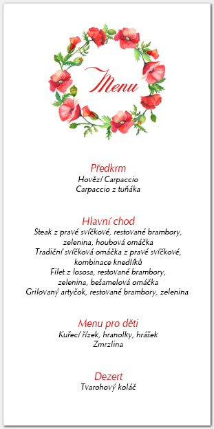 Svatební menu s věncem vlčích máků 1040