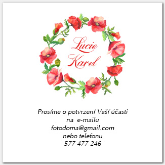 Svatební odpovědní kartička RSVP s věncem vlčích máků 1040