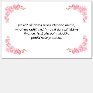 Kartička o darech s růžovými květy 1041