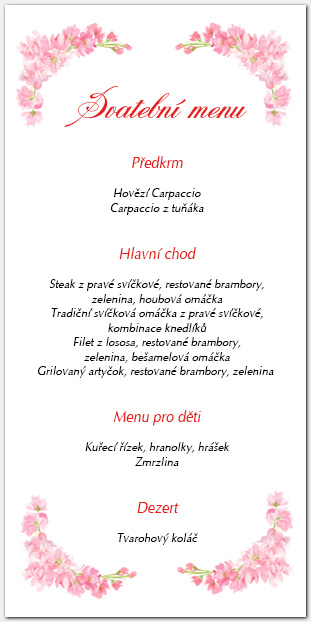 Svatební menu s růžovými květy 1041