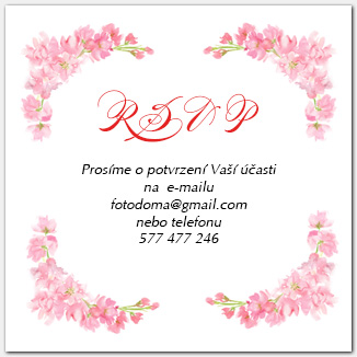 Svatební odpovědní kartička RSVP s růžovými květy 1041