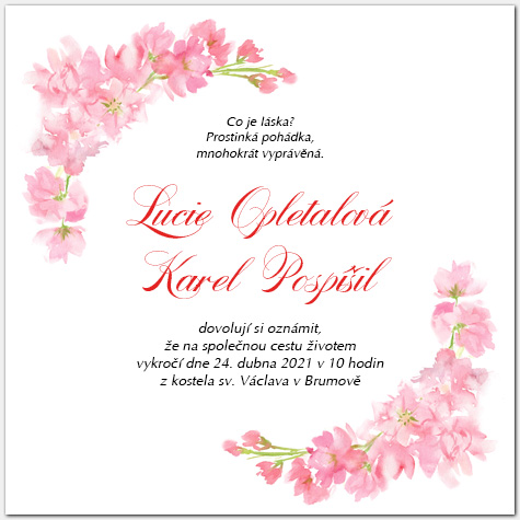 Svatební oznámení s růžovými květy 1041c