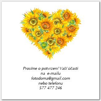 Svatební odpovědní kartička RSVP se srdcem ze slunečnic 1042