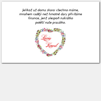 Kartička o darech s květinovým srdcem 1050