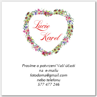 Svatební odpovědní kartička RSVP s květinovým srdcem 1050