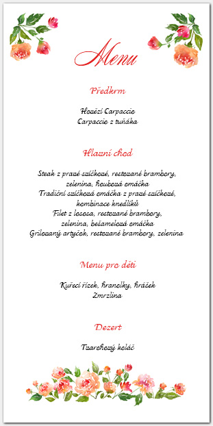 Svatební menu s růžemi 1051