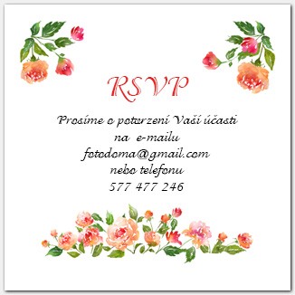 Svatební odpovědní kartička RSVP s růžemi 1051