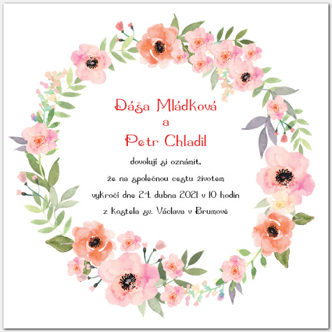 Svatební oznámení s květinovým věncem 1052c
