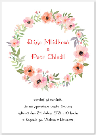 Svatební oznámení 1052a s květinovým věncem