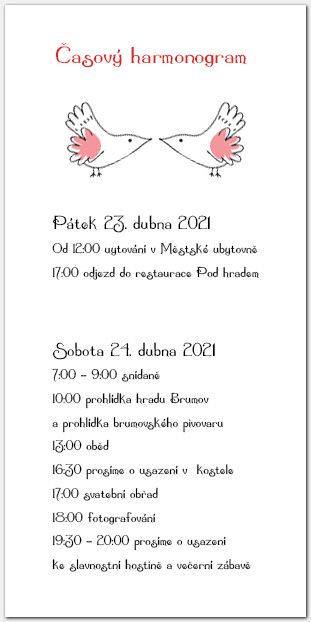 Harmonogram svatebního dne s ptáčky 1053