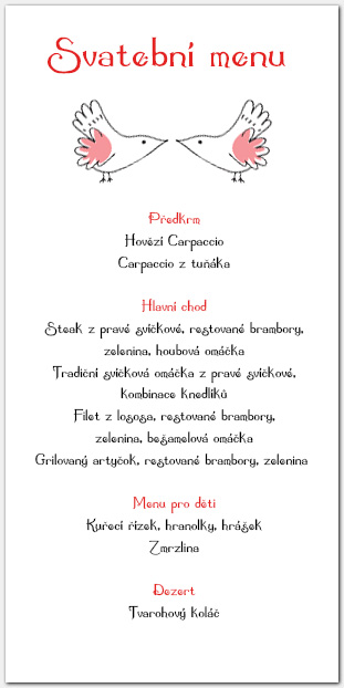 Svatební menu s ptáčky 1053