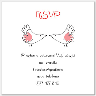 Svatební odpovědní kartička RSVP s ptáčky 1053