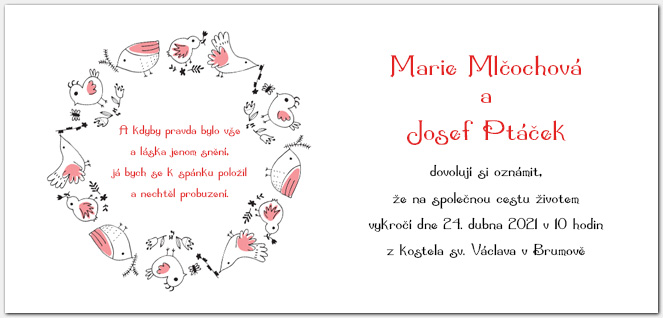 Svatební oznámení 1053b s ptáčky