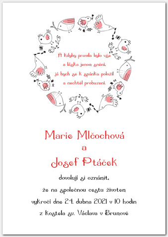 Svatební oznámení 1053a s ptáčky