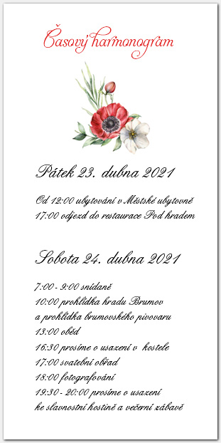 Harmonogram svatebního dne s akvarelovými květy 1054