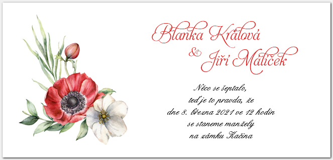 Svatební oznámení 1054b s akvarelovými květy