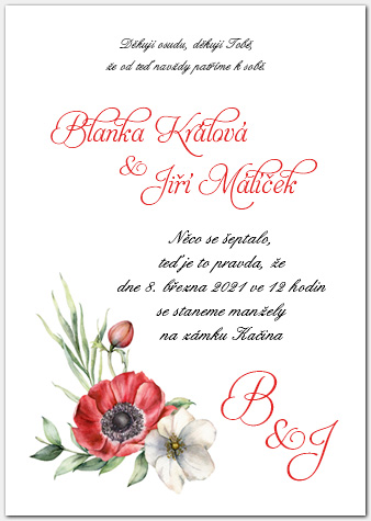 Svatební oznámení 1054a s akvarelovými květy