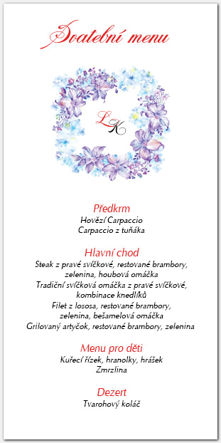 Svatební menu s fialovými květy 1059