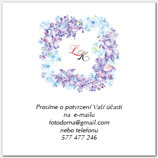 Svatební odpovědní kartička RSVP s fialovými květy 1059