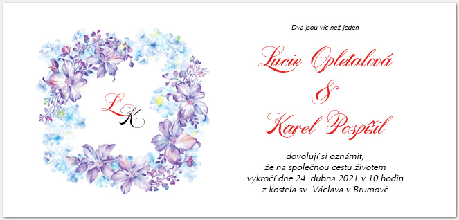 Svatební oznámení 1059b s fialovými květy