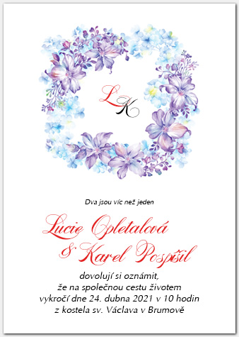 Svatební oznámení 1059a s fialovými květy