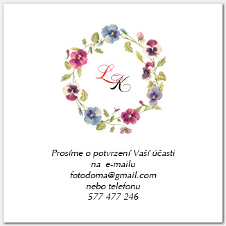 Svatební odpovědní kartička RSVP s květy macešek 1060